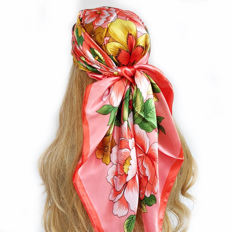 90cm Women Four Seasons Square Silk Satin Bandana Wrap Shawl Scarves Scarfs gk2