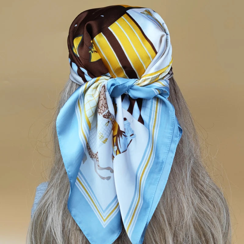 90cm Women Four Seasons Square Silk Satin Bandana Wrap Shawl Scarves Scarfs SRk3