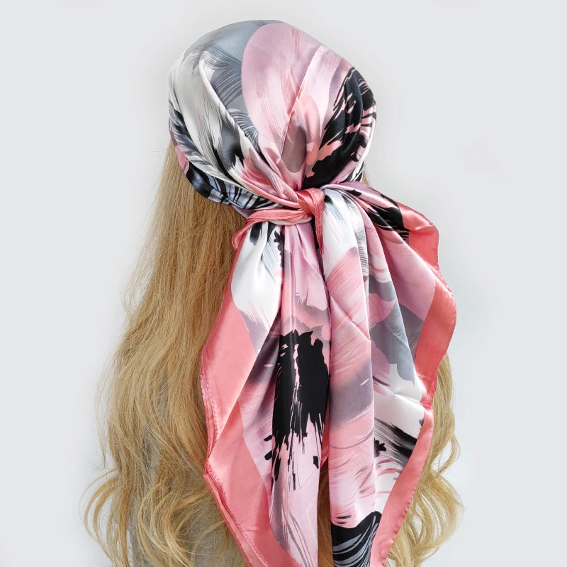 90cm Women Four Seasons Square Silk Satin Bandana Wrap Shawl Scarves Scarfs gpk9