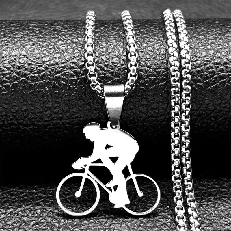 Bicycle Road Pendant Necklace for Men Stainless Steel Gold Color Sports Style Chain Jewelry Gifts accesorios para hombre kette