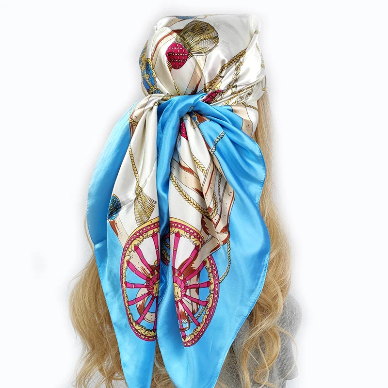 90cm Women Four Seasons Square Silk Satin Bandana Wrap Shawl Scarves Scarfs Spk11