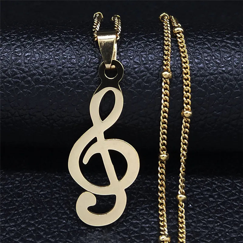 Aesthetic Heart Musical Note Stainless Steel Gold Color Chain Necklace