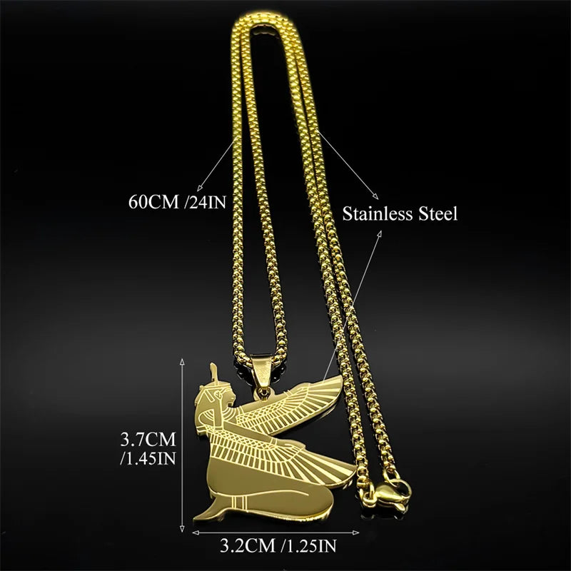 Women Men Stainless Steel Gold/Silver Color Egyptian Mystery Amulet Goddess of Life Necklace