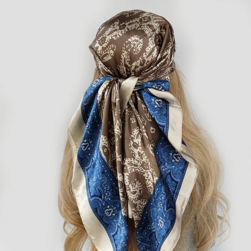 90cm Women Four Seasons Square Silk Satin Bandana Wrap Shawl Scarves Scarfs Spk7