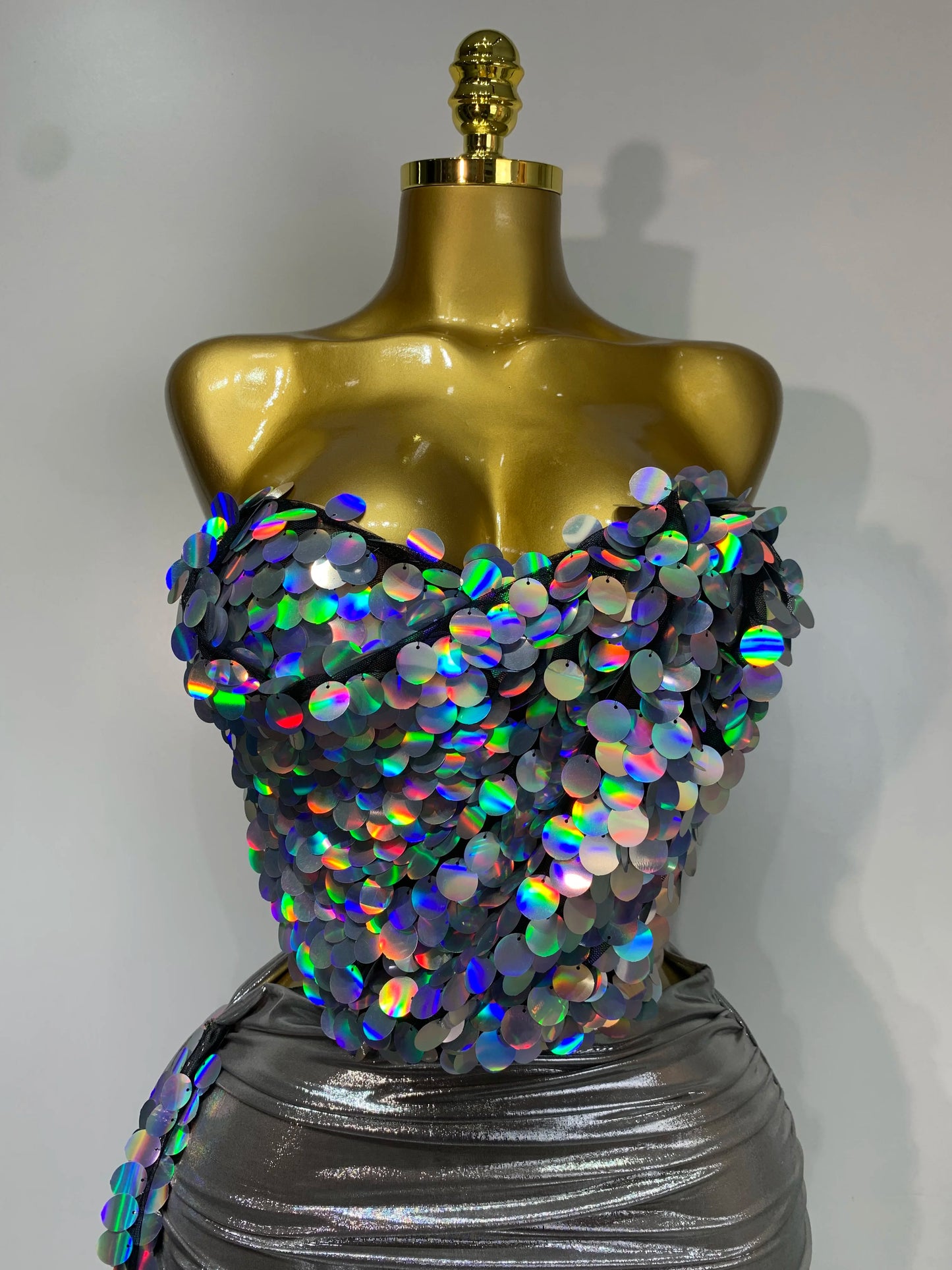 Sparkly Sequin Two Piece Sexy Strapless Backless Women's Evening Nightwear Dress