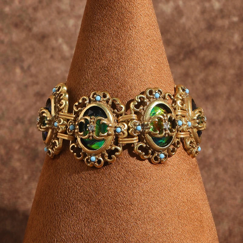 Vintage Hollow Rhinestone Opal Charm 18k Real Gold-Plated Dubai Designer Bracelet
