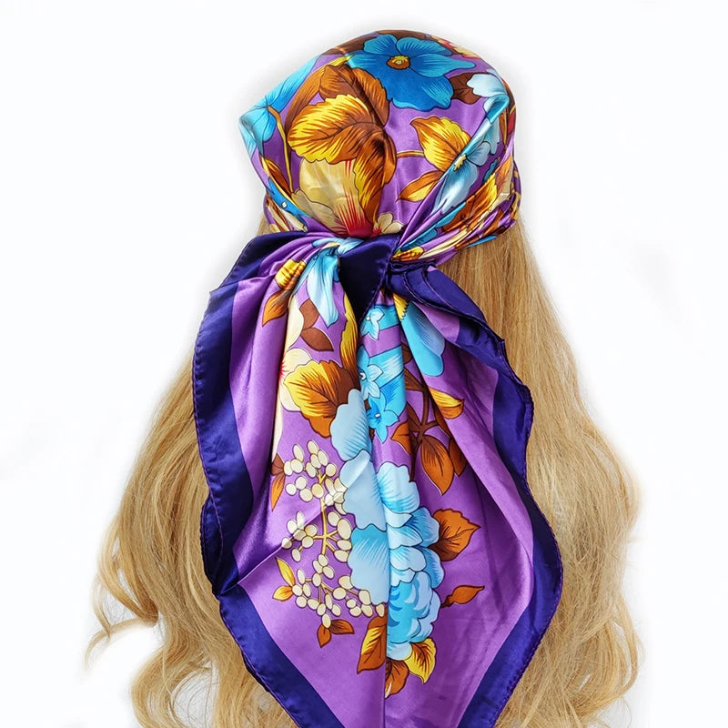 90cm Women Four Seasons Square Silk Satin Bandana Wrap Shawl Scarves Scarfs gk2