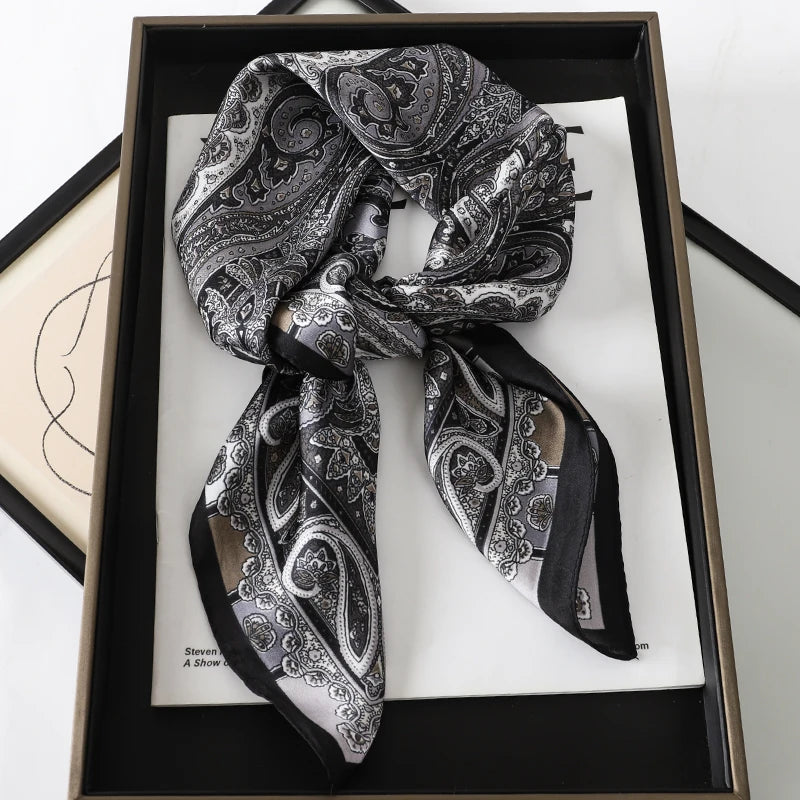 Women Silk Feeling Design Satin Square Scarf Wrap Shawl Scarves