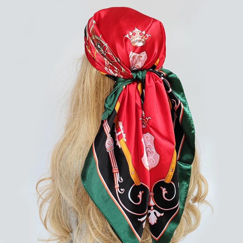 90cm Women Four Seasons Square Silk Satin Bandana Wrap Shawl Scarves Scarfs gpk4