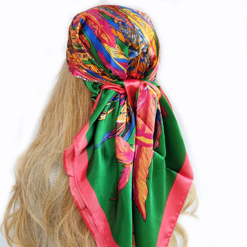 90cm Women Four Seasons Square Silk Satin Bandana Wrap Shawl Scarves Scarfs Spk5
