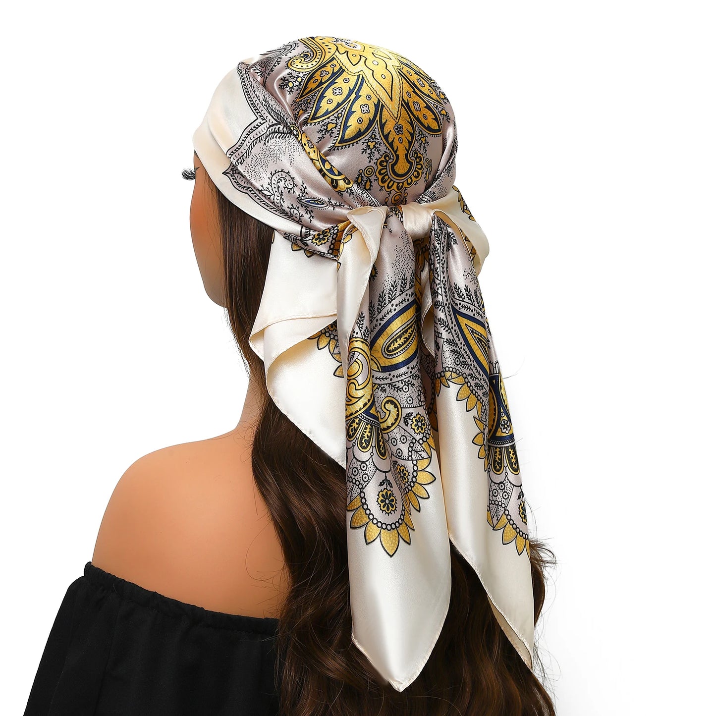 90cm Women Four Seasons Square Silk Satin Bandana Wrap Shawl Scarves Scarfs Spk13
