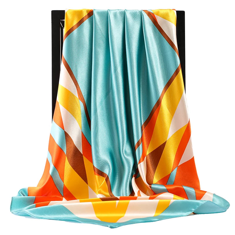90cm Women Four Seasons Square Silk Satin Bandana Wrap Shawl Scarves Scarfs kfy1