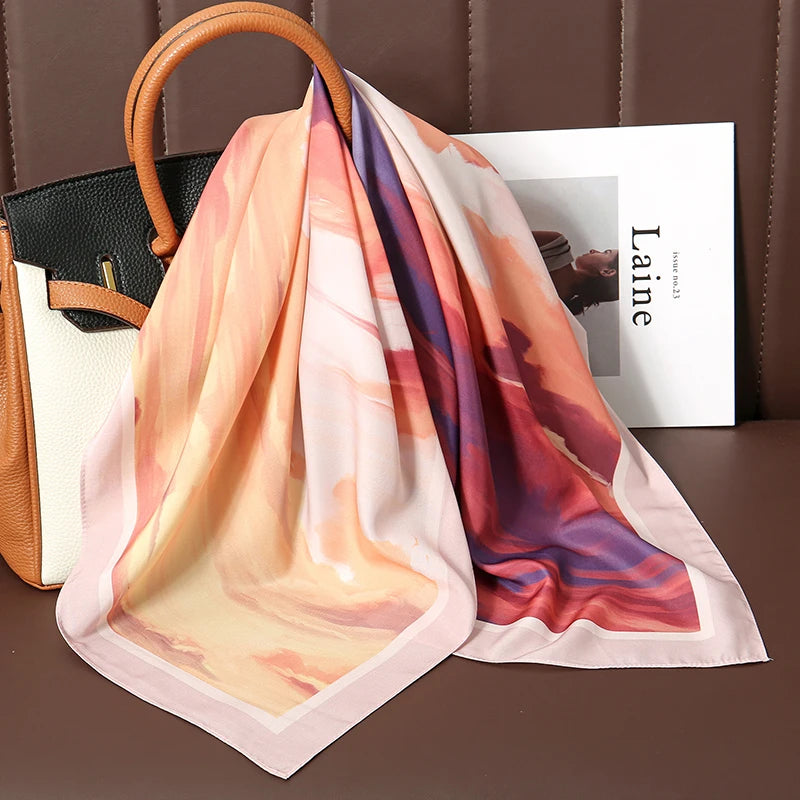 70cm Women Design Square Fashion Printed Satin Silk Scarf Scarves