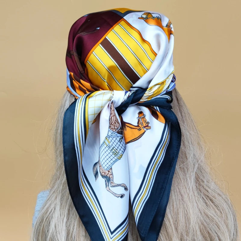 90cm Women Four Seasons Square Silk Satin Bandana Wrap Shawl Scarves Scarfs SRk3