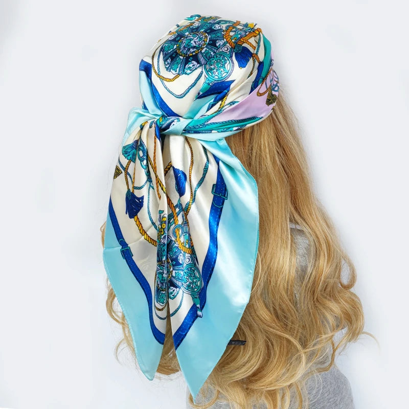 90cm Women Four Seasons Square Silk Satin Bandana Wrap Shawl Scarves Scarfs gf02