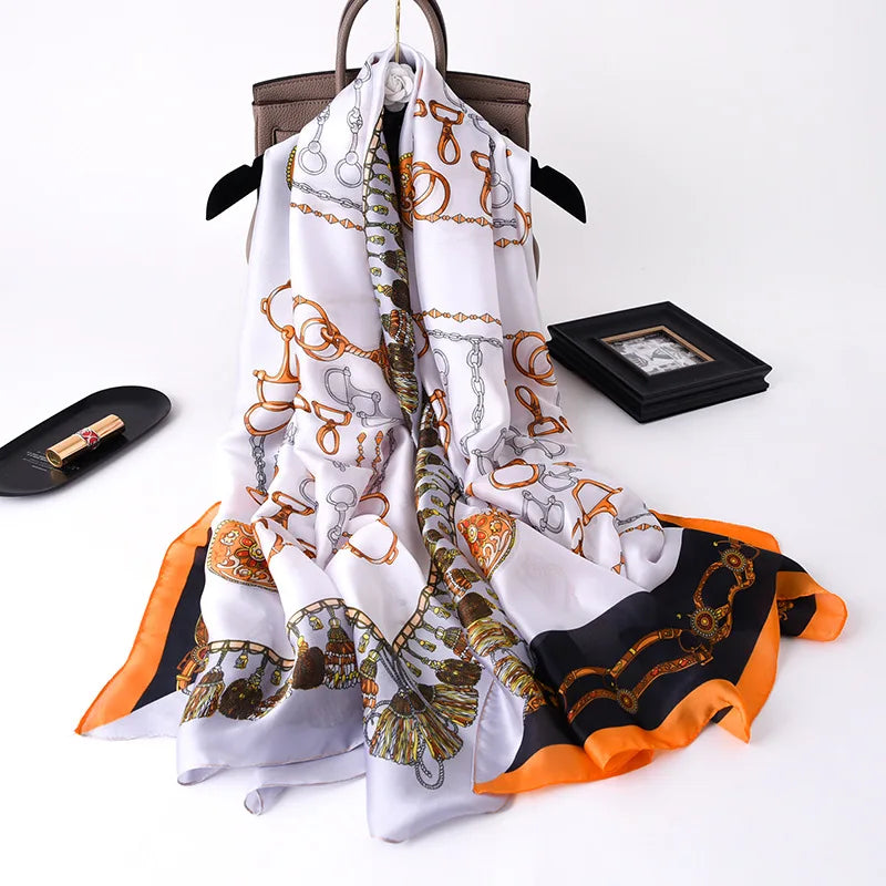 180*90cm Women Designs Silk Satin Bandana Long Shawls Wraps Scarves Pashmina Scarf
