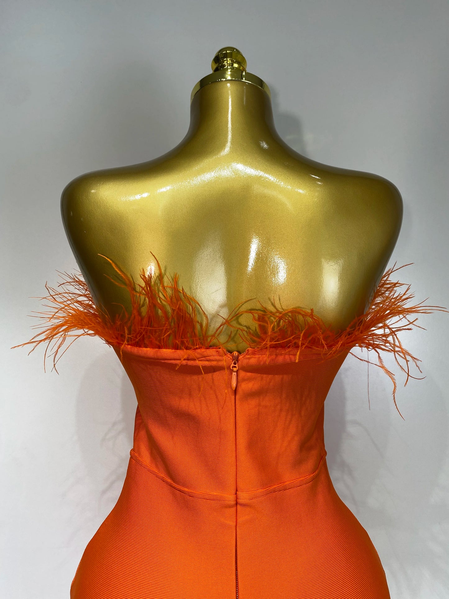 Sexy Backless Yellow Bandage Strapless Celebrity Elegant Feather Birthday Club Party Dress