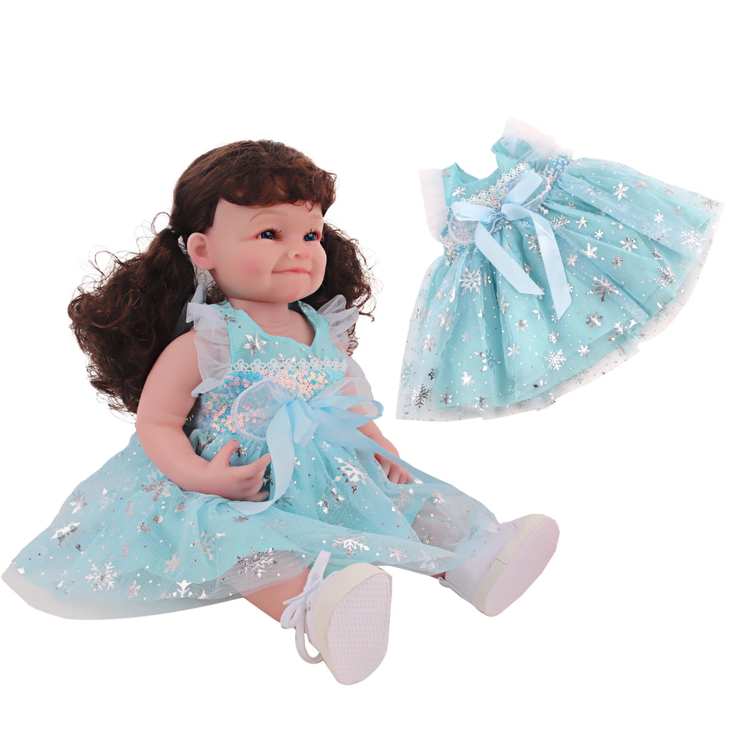 22 Inch Reborn Doll Blue Snow Flower Bowknot Cute Mini Skirt Dress For 55cm Toys Clothesd