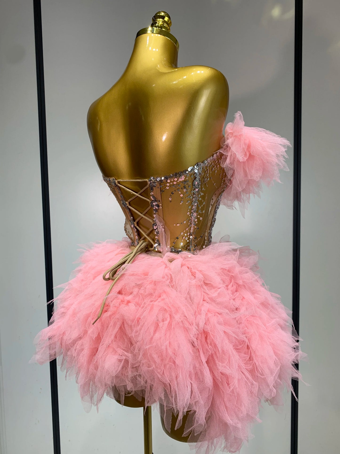 Sexy Strapless Mesh Two Pieces Celebrity Night Party Prom Birthday Dress