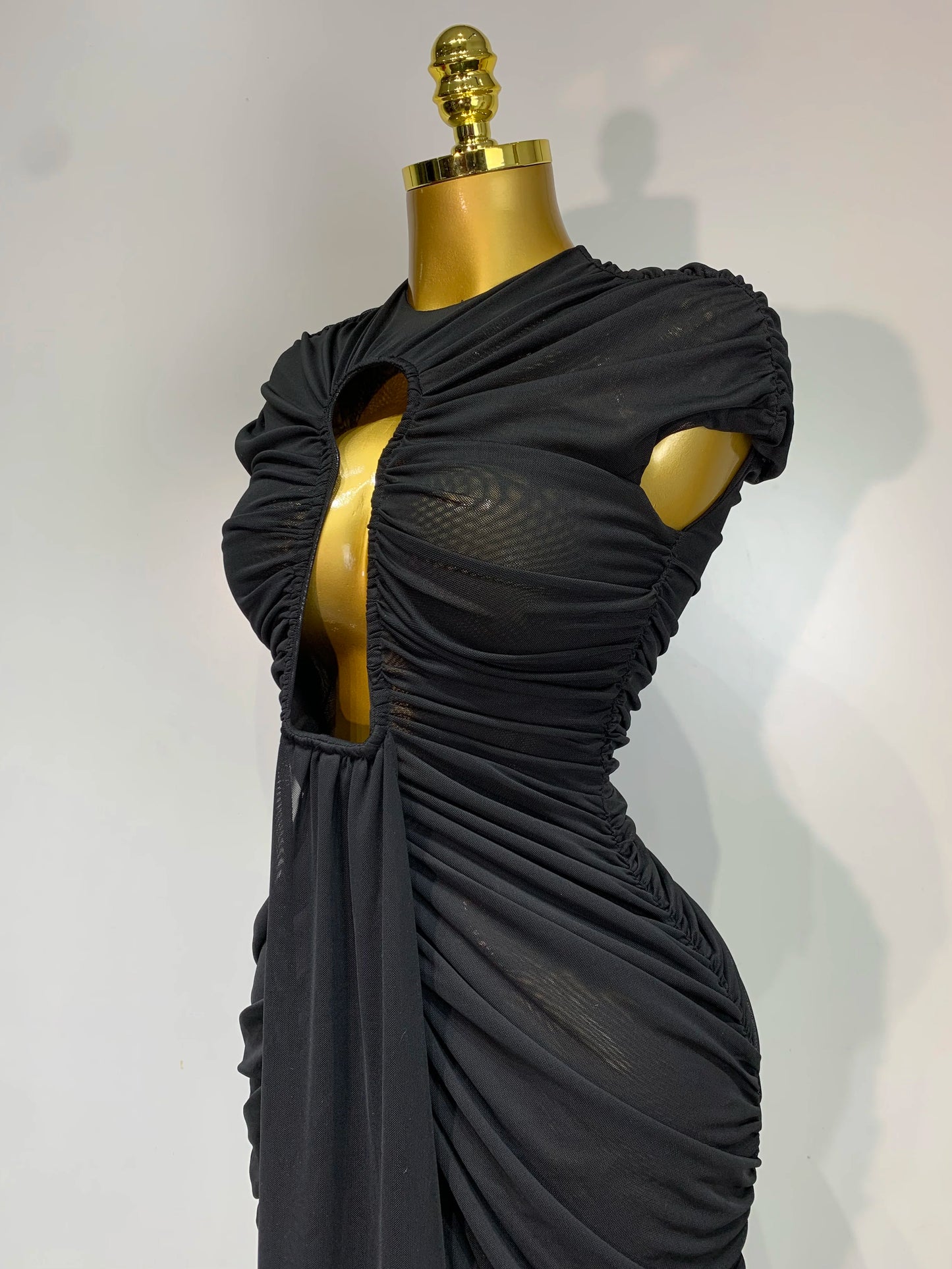 Sexy Sleeveless O-Neck Cut Out Bodycon Mesh Long Dress Celebrity Evening Party Club Dress