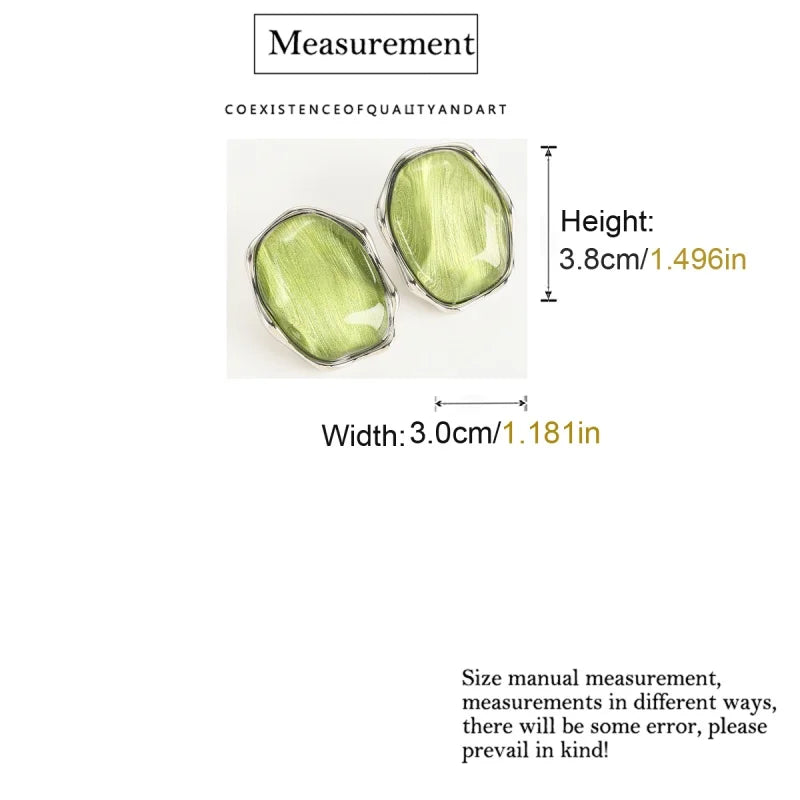 Vintage Transparent Green Earrings Stone Stud Luxury Glass Natural Irregular Hammer Pattern Summer Jewelry Valentine Accessories