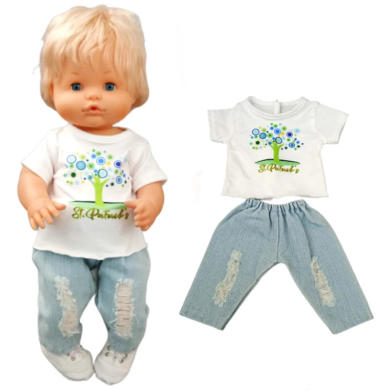 16 Inch Small Doll Clothes T-shirt 38cm Baby Fashion Denim Shorts