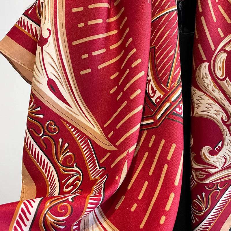 Women Design Print Twill Square Silk Scarf Wraps Bandana Scarves