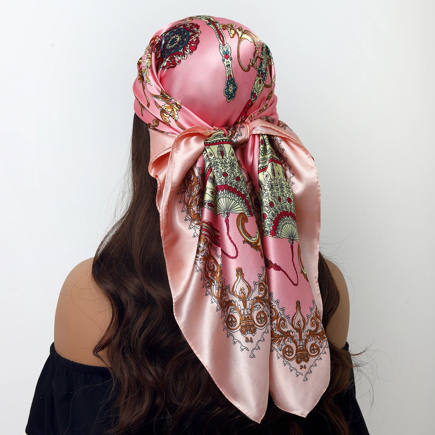 90cm Women Four Seasons Square Silk Satin Bandana Wrap Shawl Scarves Scarfs Sqk7