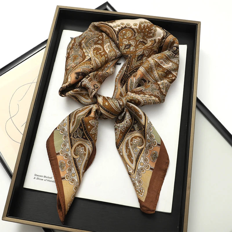Women Silk Feeling Design Satin Square Scarf Wrap Shawl Scarves