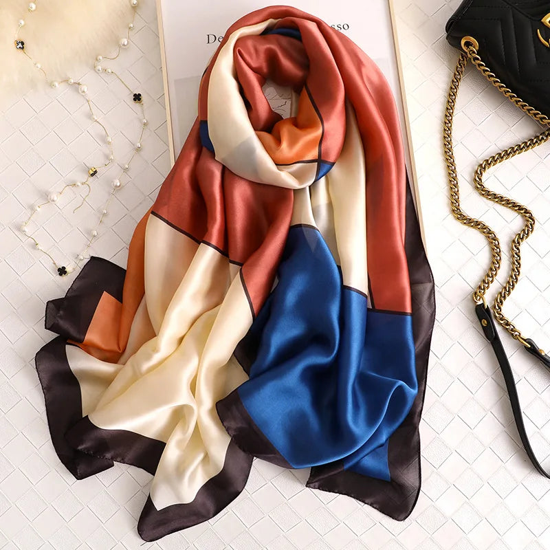 180*90cm Women Designs Silk Satin Bandana Long Shawls Wraps Scarves Pashmina Scarf