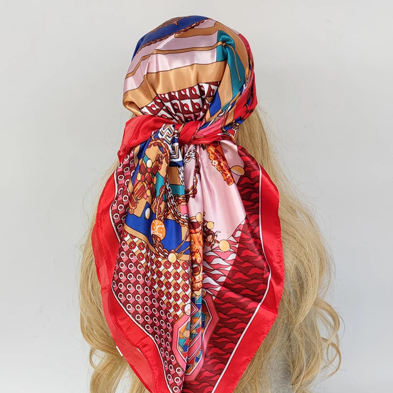 90cm Women Four Seasons Square Silk Satin Bandana Wrap Shawl Scarves Scarfs Sqk2
