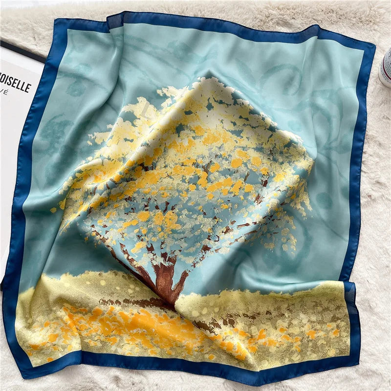 Women Fashion Silk Satin Cats Pets Printed Wrap Scarf Bandana Scarves