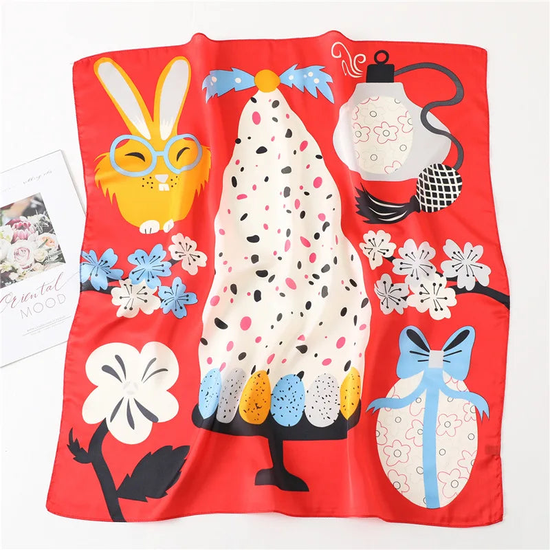 Women Fashion Silk Satin Cats Pets Printed Wrap Scarf Bandana Scarves