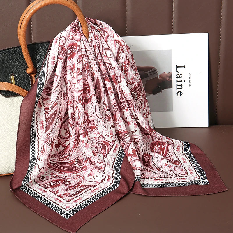 70cm Women Design Square Fashion Printed Satin Silk Scarf Scarves