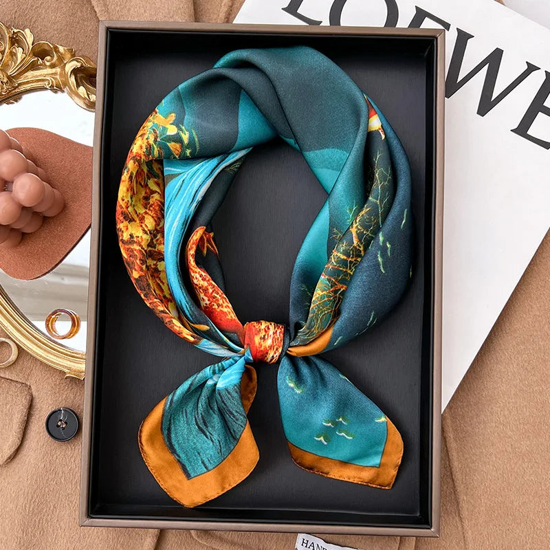 70*70cm Women Fashion Plaid Silk Satin Square Scarf Shawl Wrap Bandana Scarves