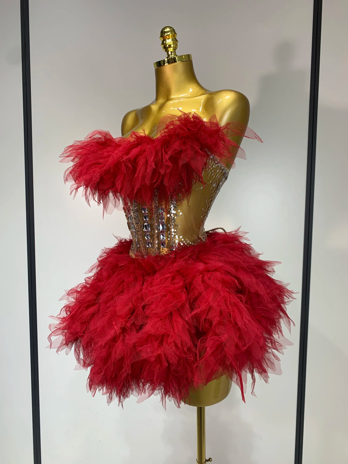 Sexy Strapless Mesh Two Pieces Celebrity Night Party Prom Birthday Dress