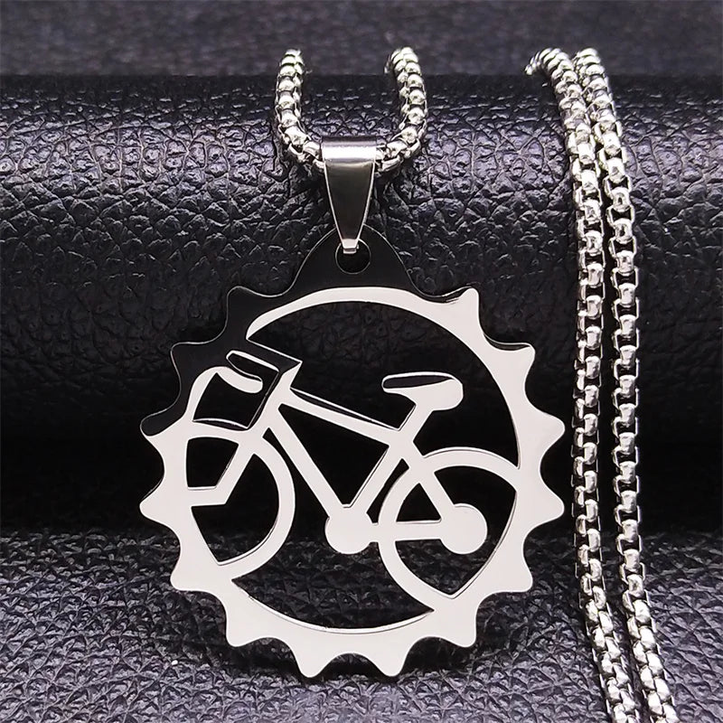 Women Men Tires Bike Bicycle Stainless Steel Long Chain Black Color Necklaces