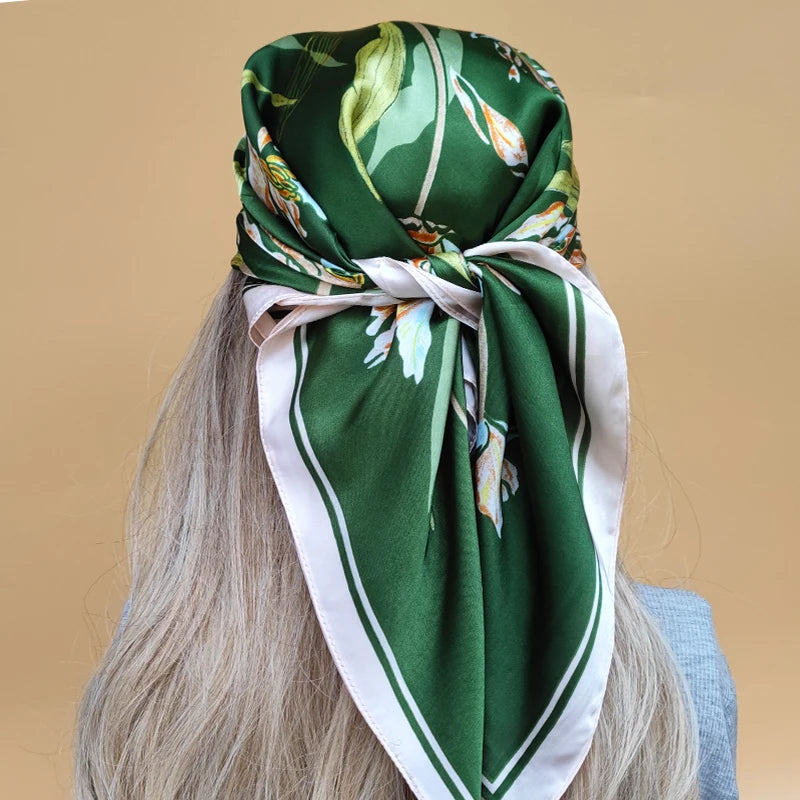 90cm Women Four Seasons Square Silk Satin Bandana Wrap Shawl Scarves Scarfs SRk3