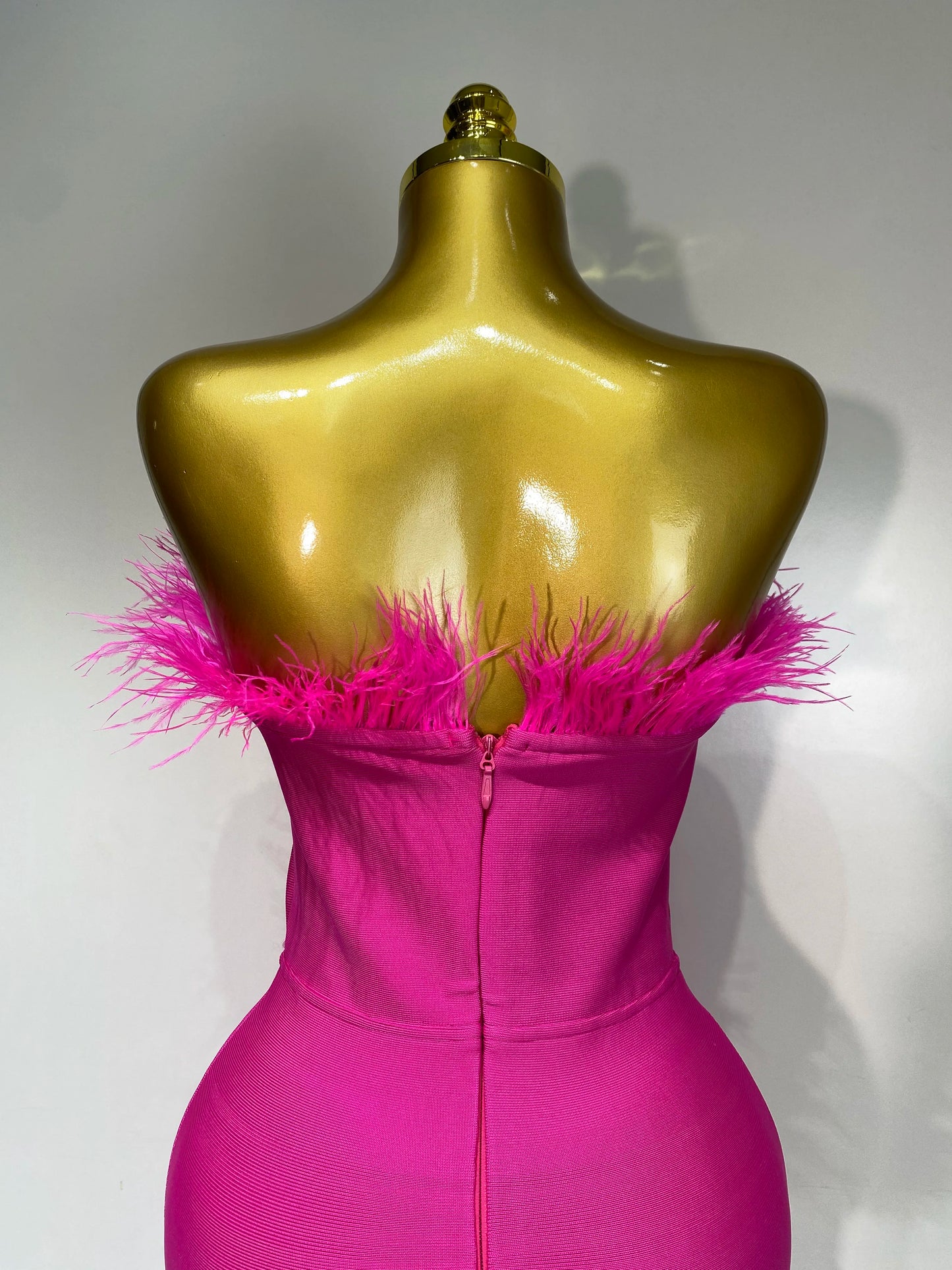 Sexy Backless Yellow Bandage Strapless Celebrity Elegant Feather Birthday Club Party Dress
