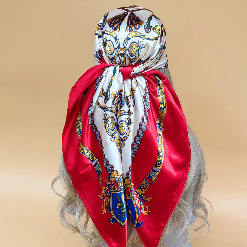 90cm Women Four Seasons Square Silk Satin Bandana Wrap Shawl Scarves Scarfs