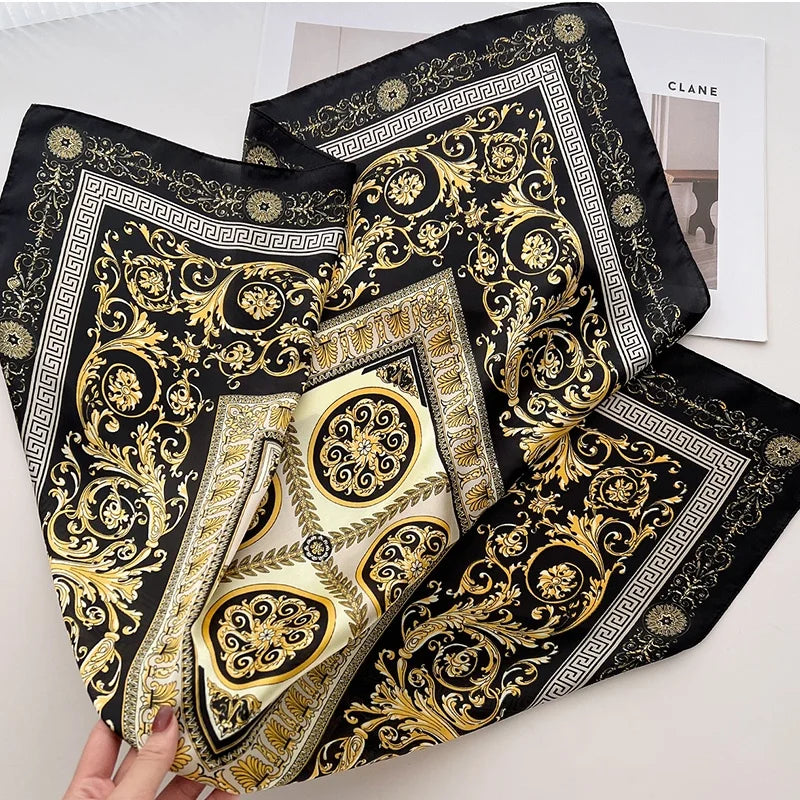 Women Silk Feeling Design Satin Square Scarf Wrap Shawl Scarves