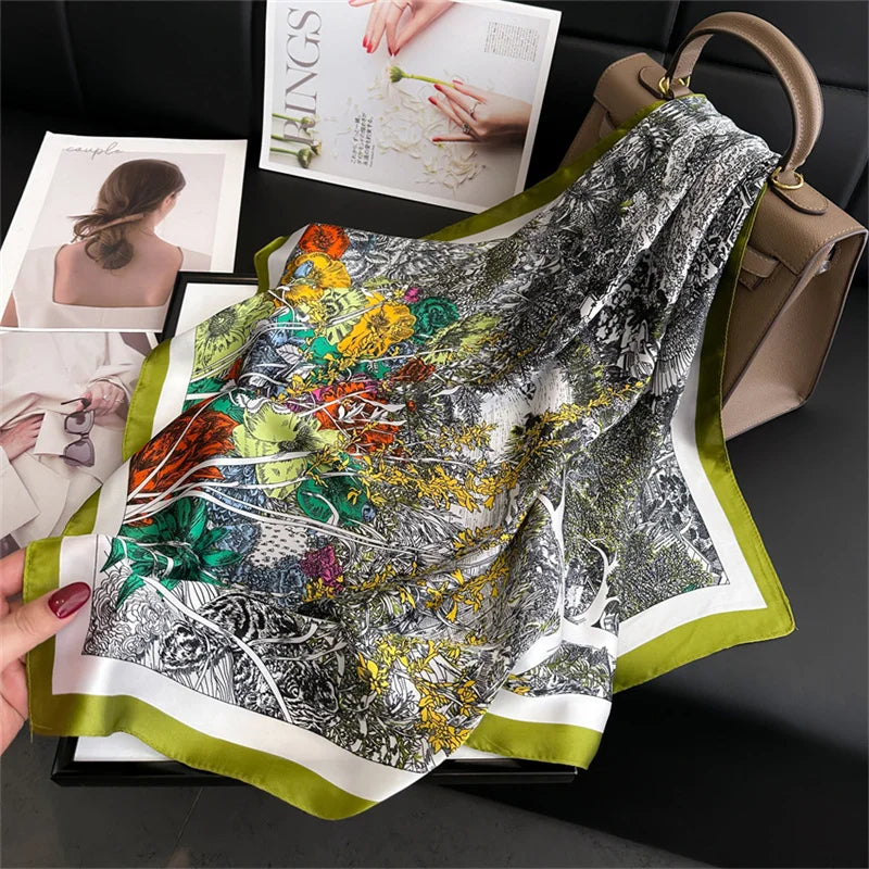 70X70cm Women Fashion Printed Pashmina Silk Bandana Shawl Wrap Scarves