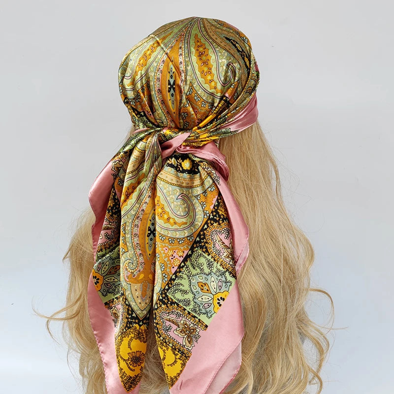 90cm Women Four Seasons Square Silk Satin Bandana Wrap Shawl Scarves Scarfs Spk11