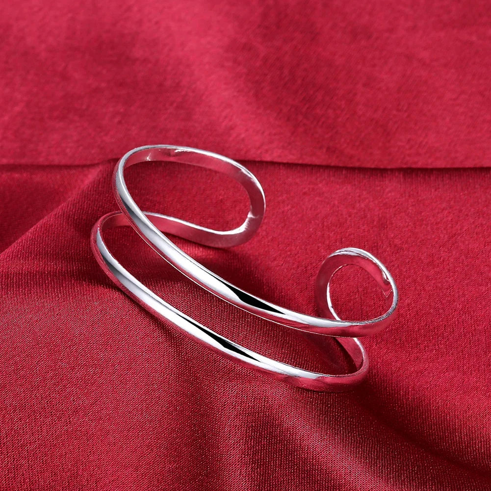 925 Sterling Silver Charms Open Women Fashion Adjustment Cuff Wedding Bangles Bracelet
