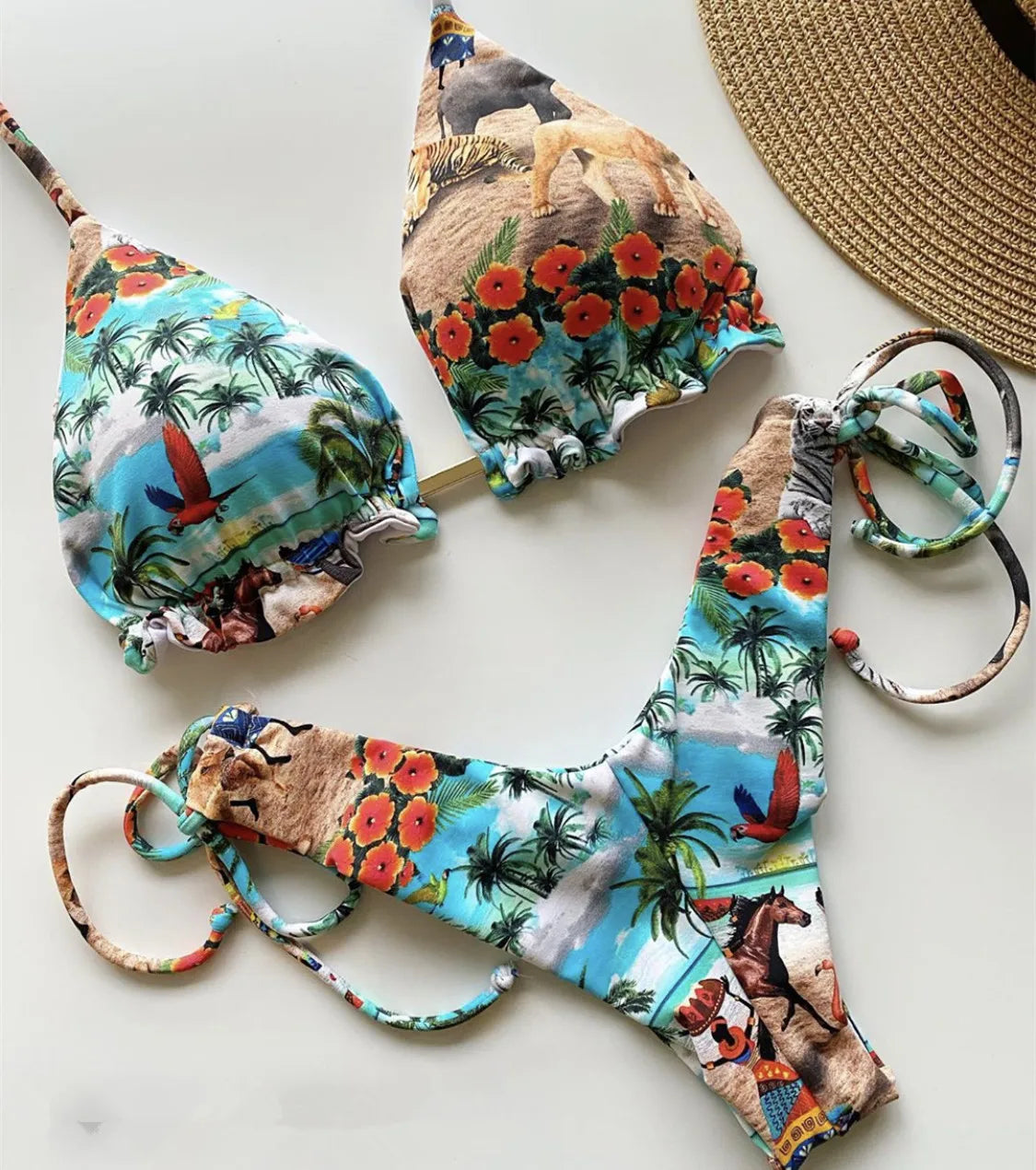 Striped Knotted Swimsuit Beach Sexy Thong Swimwear Bandage Brazilian Mirco Bikinis