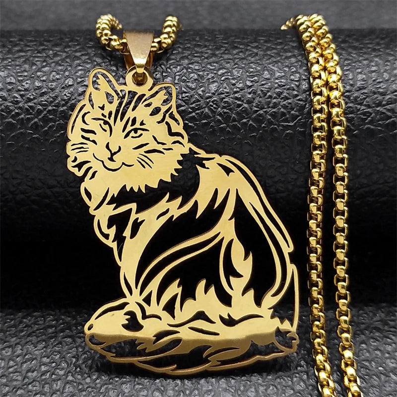 Cute Cat Ragdoll Kitty Women Men Stainless Steel Silver Color Chain Pendant Necklace