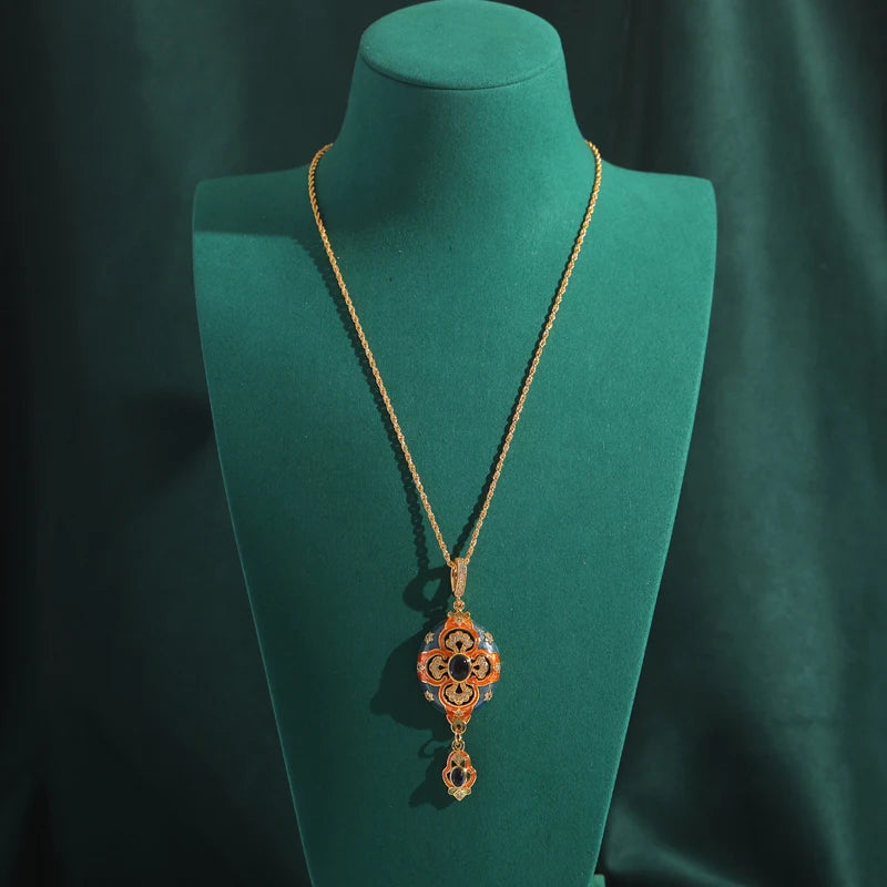 Women Hollowed Out Carvings Oval Enamel Dubai Gold Color Petal Pendant Necklace Earrings Rings