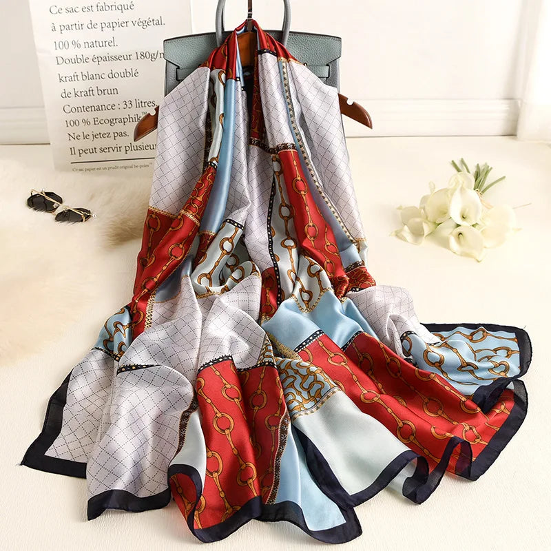 180*90cm Women Designs Silk Satin Bandana Long Shawls Wraps Scarves Pashmina Scarf