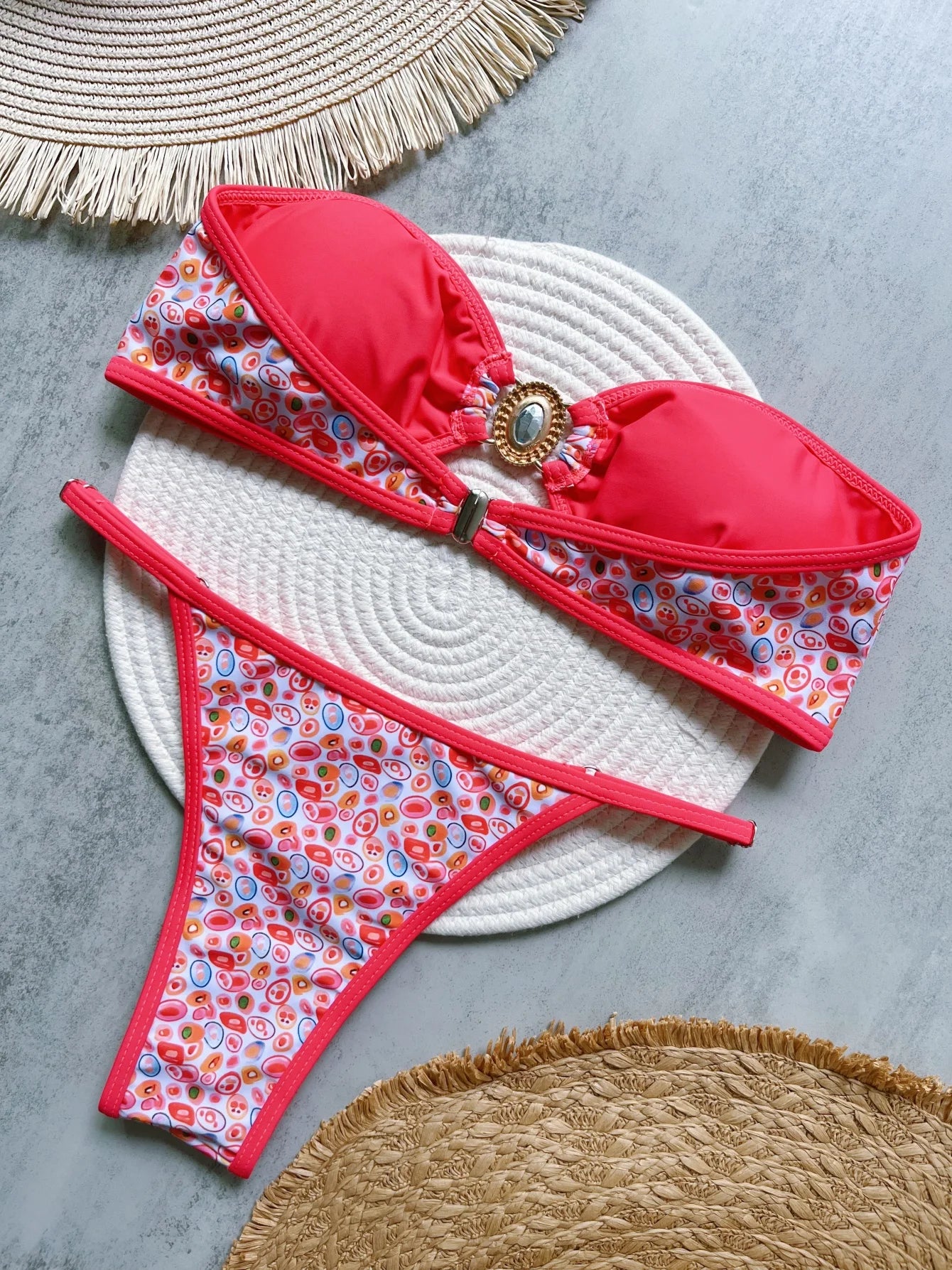 2pcs Diamond Rhinestone Print Bikini Swimsuit Swimwear Bikini Bathing Suit