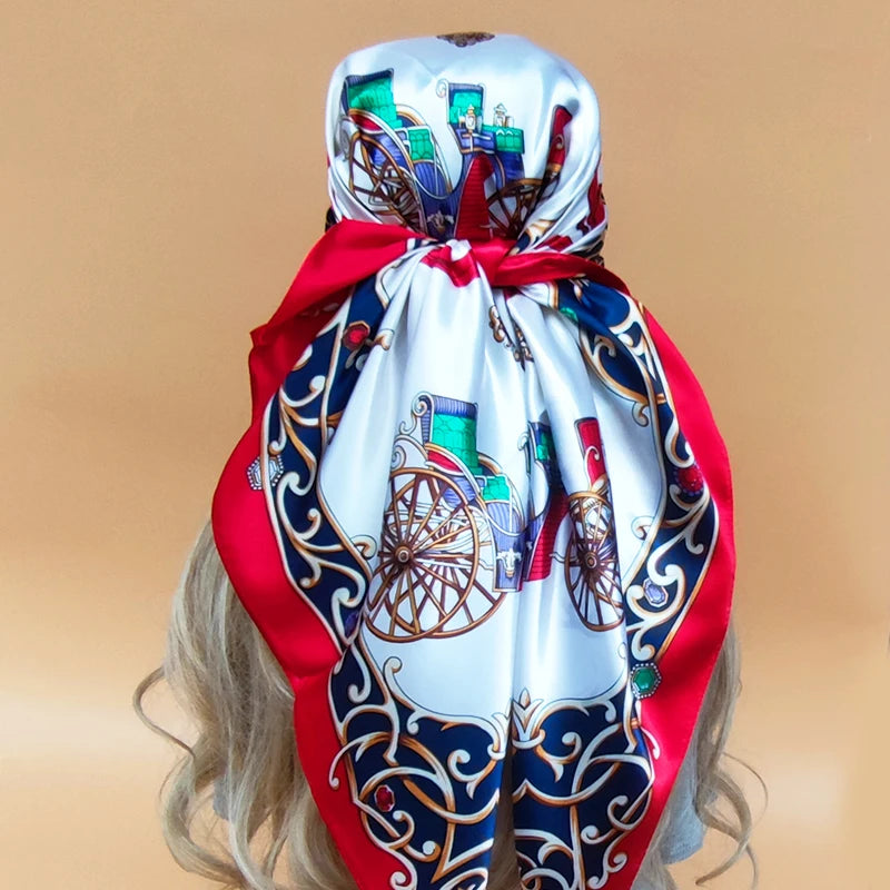 90cm Women Four Seasons Square Silk Satin Bandana Wrap Shawl Scarves Scarfs gkj2